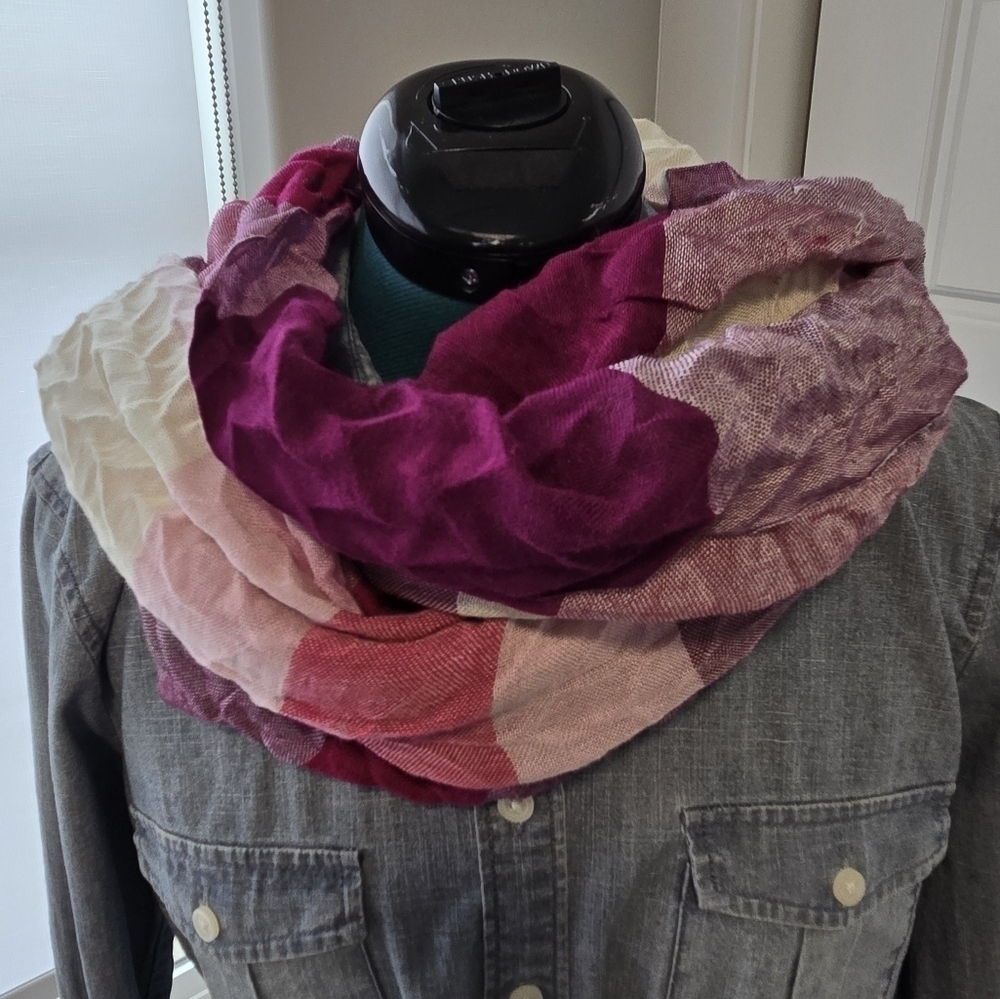 COLDWATER CREEK PINK PURPLE COLORBLOCK CRINKLE OVERSIZE SCARF SHAWL WOMEN OS